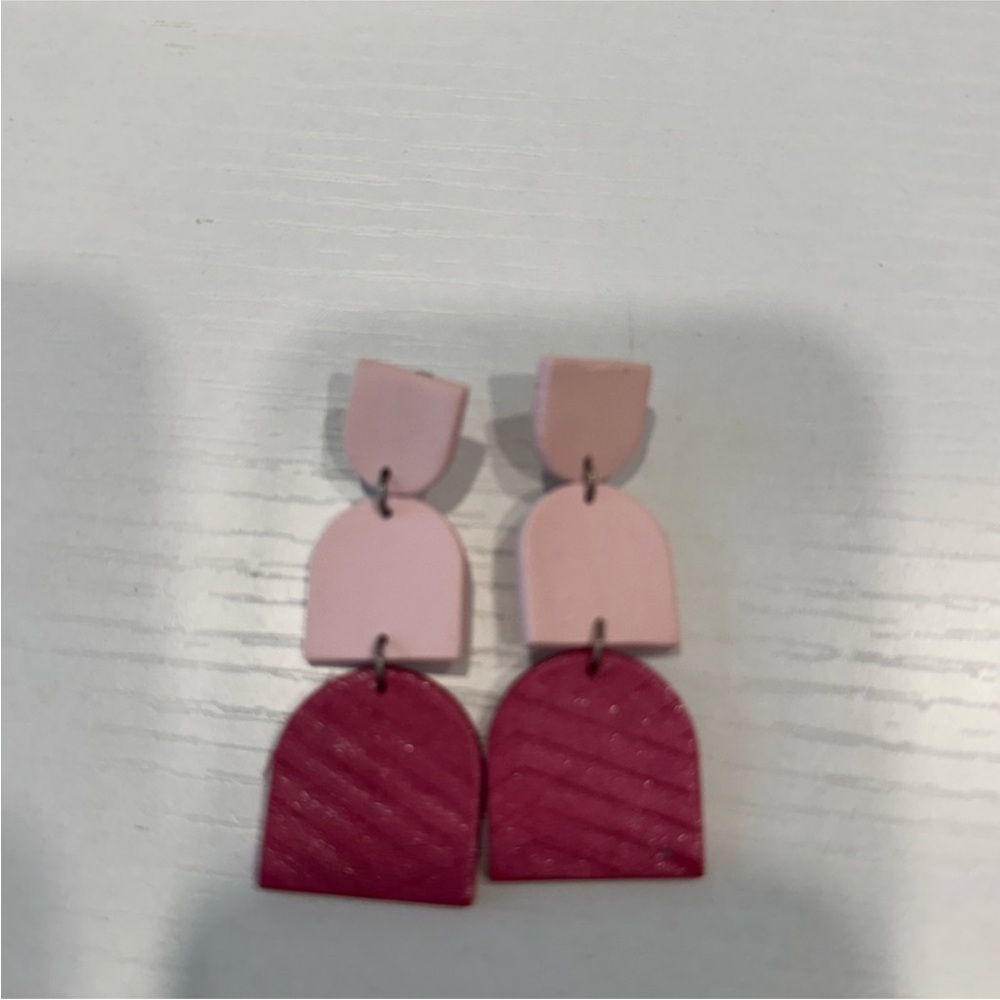 Pink and Dark Pink Geometric Earrings